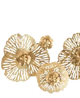 Obrazy Zlatá nástěnná kovová dekorace květy Callien - 76*5*36 cm J-Line by Jolipa 15516