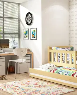 Postele BMS Dětská postel KUBUŠ 2 s přistýlkou | borovice Barva: Borovice / šedá, 200x90
