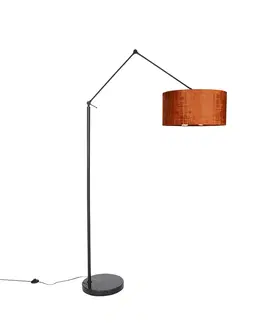 Stojaci lampy Moderní stojací lampa černé lněné stínidlo oranžové 50 cm - Redaktor