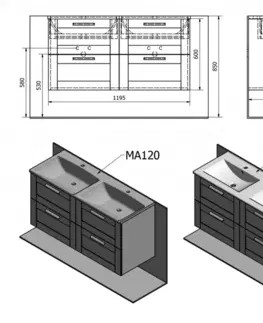 Koupelnový nábytek SAPHO AMIA dvojumyvadlová skříňka 119x60x45cm, dub Texas AM120-2020