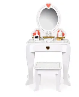 Toaletní stolky Velký dřevěný dětský toaletní stolek se zrcadlem