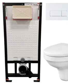 WC sedátka DEANTE Podomítkový rám, pro závěsné WC mísy + SLIM tlačítko bílé + WC CERSANIT DELFI + SOFT SEDÁTKO CST_WC01 A51P DE2