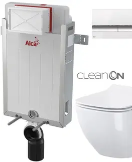 WC sedátka ALCADRAIN Renovmodul předstěnový instalační systém s bílým/ chrom tlačítkem M1720-1 + WC CERSANIT CLEANON VIRGO + SEDÁTKO AM115/1000 M1720-1 ME1