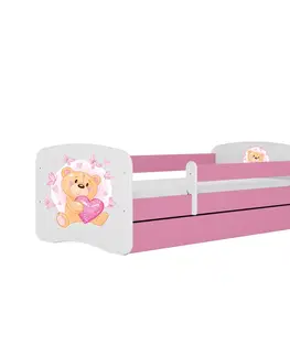 Dětské postýlky Kocot kids Postel Babydreams medvídek s motýlky růžová, varianta 80x180, se šuplíky, s matrací