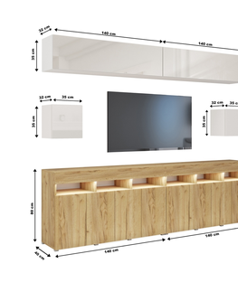 Obývací stěny Obývací stěna ANTOFALLA 4, dub craft/bílá/bílý lesk
