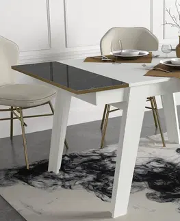 Kuchyňské a jídelní stoly Jídelní stůl RAVENNA bílá zlatá černá