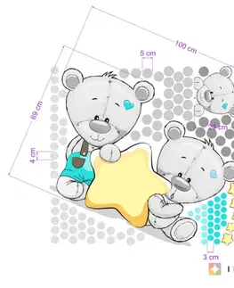 Samolepky na zeď Samolepky do dětského pokoje - Medvídci s hvězdičkou a se jménem v tyrkysové barvě
