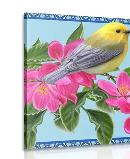 Obrazy zátiší Obraz ptáčky a květiny ve vintage provedení