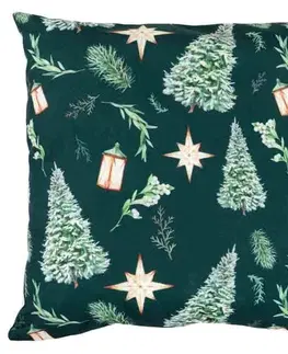 Polštáře Polštář s výplní, samet. Vánoční motiv, stromek na zeleném podkladu. 45x45 cm.