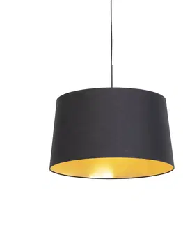 Zavesna svitidla Závěsná lampa s bavlněným stínidlem černá se zlatem 50 cm - Combi