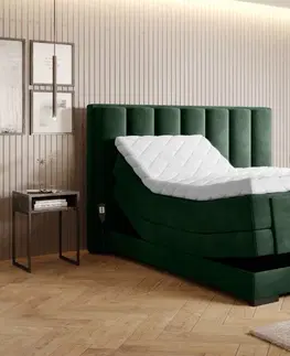 Postele Elektrická polohovací boxspringová postel VERONA Eltap Lukso 35 - tmavě zelená