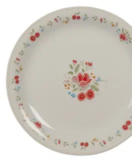 Talíře Porcelánový dezertní talíř s květy Little Rose Collection - Ø 20*2 cm Clayre & Eef LRCDP