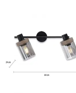 Industriální bodová svítidla LEUCHTEN DIREKT is JUST LIGHT Stropní bodové svítidlo, kouřové sklo, dřevo, E27, 2-ramenné