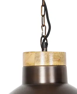 Zavesna svitidla Vintage závěsná lampa měděná se dřevem - Ukazatel