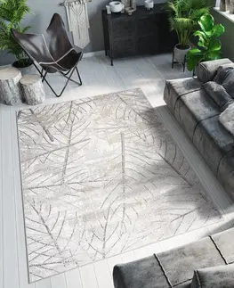 Moderní koberce Moderní béžový koberec s motivem jemných lístků