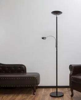 Stojací lampy Lindby LED stojací lampa Malea, čtecí rameno, černá