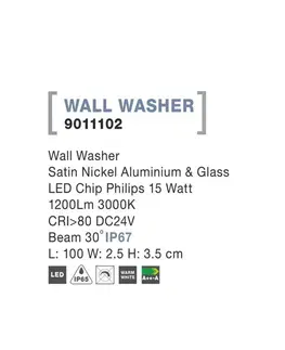 Wallwashery NOVA LUCE WALL WASHER nikl satén hliník a sklo LED Chip Philips 15W 3000K DC24V 30st. IP67 9011102