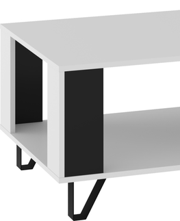 Konferenční stolky Konferenční stolek PRUDHOE, bílá/černý lesk, 5 let záruka