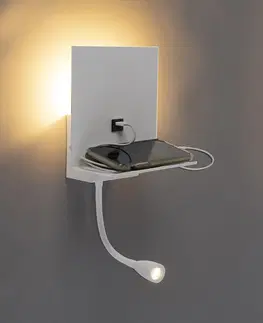 Nastenna svitidla Moderní nástěnné svítidlo bílé s USB a flex ramenem - Flero