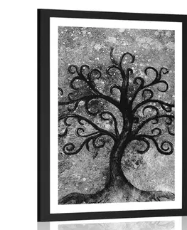 Černobílé Plakát s paspartou černobílý strom života