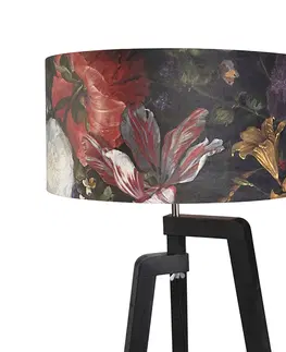 Stojaci lampy Stojací lampa stativ černá s odstínem květinový design 50 cm - Puros