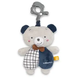 Hračky BABY MIX - Dětská plyšová hračka s hracím strojkem a klipem Medvídek modrý