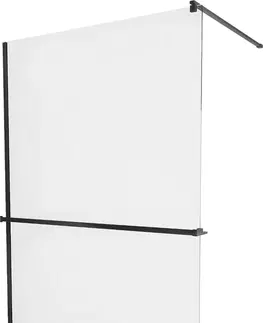 Sprchové zástěny MEXEN/S KIOTO Sprchová zástěna WALK-IN s poličkou a držákem ručníků 70 x 200 cm, transparent 8 mm, černá 800-070-121-70-00