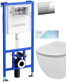 Záchody LAUFEN Rámový podomítkový modul CW1 SET s chromovým tlačítkem + WC Ideal Standard Tesi se sedátkem SoftClose, AquaBlade  H8946600000001CR TE1