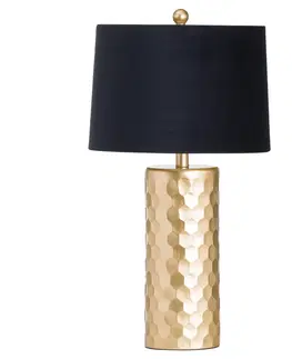 Designové a luxusní noční lampy do ložnice Estila Art-deco lampa Alminar II se zlatým reliéfním podstavcem a černým sametovým stínítkem 62cm