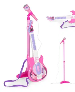 Hudební nástroje pro děti MULTISTORE Dětská elektrická kytara se stojanem a mikrofonem Deciz růžová