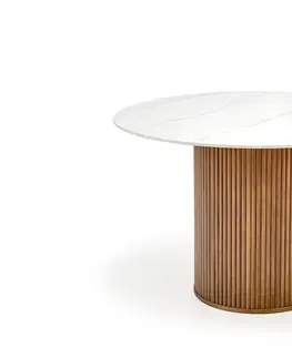 Jídelní stoly HALMAR Jídelní stůl Bruno bílý mramor/ořech