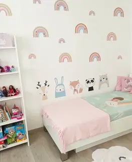 Samolepky na zeď Samolepky do dětského pokoje - Duhy v růžové barvě se zvířatky