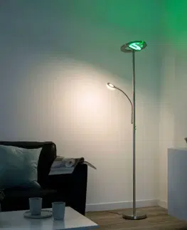 LED stojací lampy LEUCHTEN DIREKT is JUST LIGHT LED stojací svítidlo, barva ocel, s aplikací, dálkový ovladač, stmívatelné MEDION RGB+2700-5000K