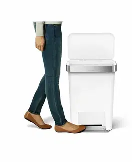 Odpadkové koše Pedálový odpadkový koš Simplehuman – 45 l, kapsa na sáčky, obdélníkový, bílý plast / nerez