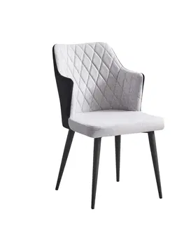 Luxusní jídelní židle Estila Stylová moderní židle Brilia s šedým textilním čalouněním a černýma nohama z kovu 84cm
