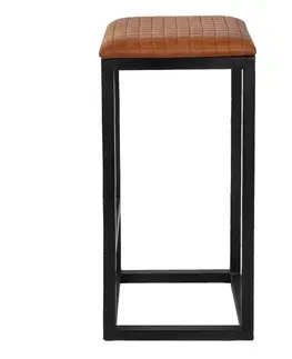 Barové židle Černá kovová barová stolička s koženým sedákem Mum - 31*31*66 cm Clayre & Eef 50545
