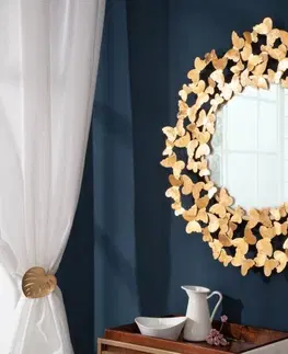 Luxusní a designová zrcadla Estila Art-deco nadčasové kulaté nástěnné zrcadlo Papillon v rámu zlaté barvy 78cm