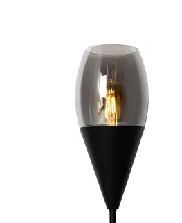 Stolni lampy Moderní stolní lampa černá s kouřovým sklem - Drop