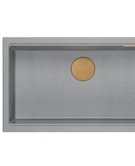 Kuchyňské dřezy Quadron Granitový dřez Logan 110 Grey Metallic Zlaty HQD7644U5_PVDG1_U