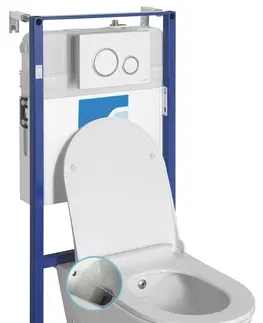 Záchody SAPHO Závěsné WC AVVA CLEANWASH , integr. baterie a bidet. sprška s podomítkovou nádržkou a tlačítkem Schwab, bílá 100315-SET5