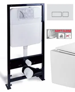 Záchody PRIM předstěnový instalační systém s chromovým matným tlačítkem  20/0040+ WC INVENA LIMNOS WITH SOFT, včetně soft/close sedátka PRIM_20/0026 40 LI1