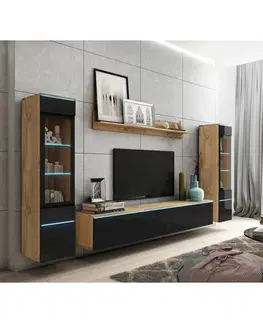 Obývací stěny a nábytkové programy Obývací stěna s LED Dekor Dub Wotan/černá Vl