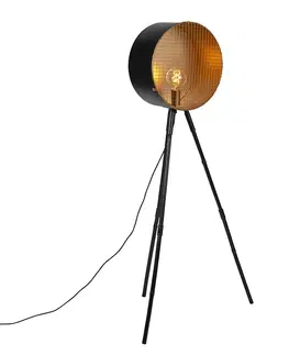 Stojaci lampy Vintage stojací lampa na bambusovém stativu černá se zlatem - hlaveň