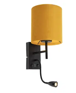 Nastenna svitidla Nástěnná lampa černá se sametově žlutým odstínem - Stacca