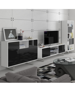 Obývací stěny Obývací pokoj BOKARO 2, bílá/černý lesk, 5 let záruka