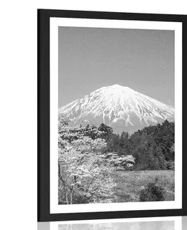 Černobílé Plakát s paspartou hora Fuji v černobílém provedení