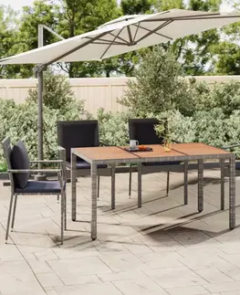 Zahradní stolky Zahradní stůl s dřevěnou deskou šedý polyratan a masivní akácie