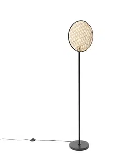 Stojaci lampy Venkovská stojací lampa černá s ratanem 35 cm - Kata