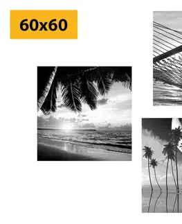 Sestavy obrazů Set obrazů zátiší moře v černobílém provedení