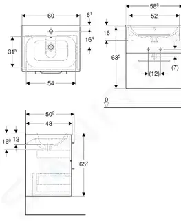 Koupelnový nábytek GEBERIT Selnova Square Umyvadlová skříňka 635x588x480 mm, s umyvadlem, 2 zásuvky, lesklá bílá 501.236.00.1